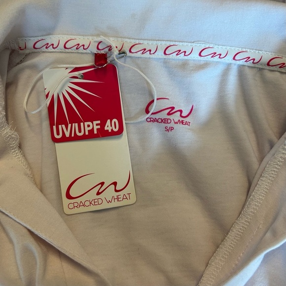 Cracked Wheat Short Sleeve Rhinestone Button Golf Polo Shirt SZ Small White NEW - Picture 5 of 7